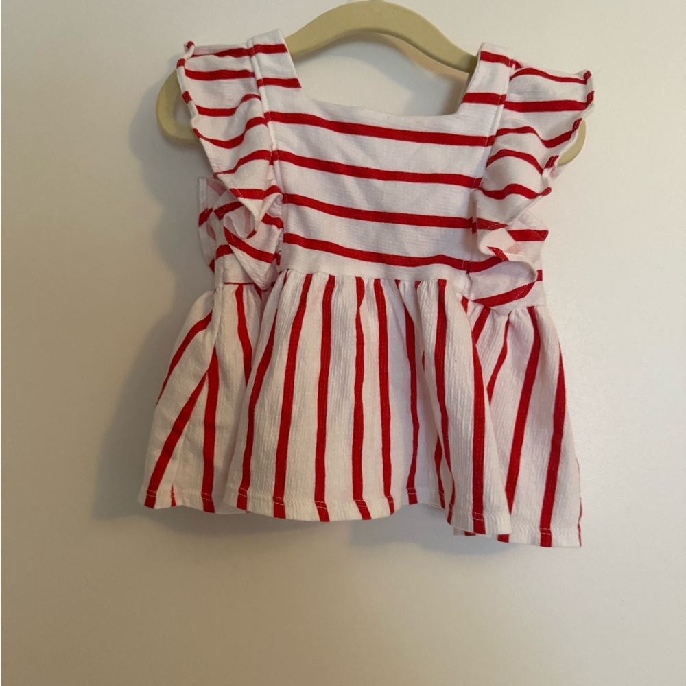 Janie and Jack Red and White Striped Ruffle Top